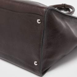 Pre Owned Prada Dark Brown Leather Medium Twin Pocket Double Handle Tote