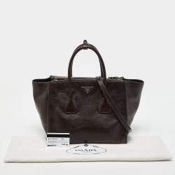 Pre Owned Prada Dark Brown Leather Medium Twin Pocket Double Handle Tote