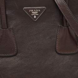 Pre Owned Prada Dark Brown Leather Medium Twin Pocket Double Handle Tote