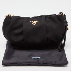 Prada Black Pleated Nylon Wristlet Clutch