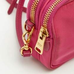 Pre Owned Prada Pink Nylon and Leather Double Zip Crossbody Bag