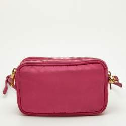 Pre Owned Prada Pink Nylon and Leather Double Zip Crossbody Bag