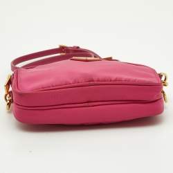 Pre Owned Prada Pink Nylon and Leather Double Zip Crossbody Bag