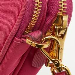 Pre Owned Prada Pink Nylon and Leather Double Zip Crossbody Bag