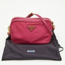 Pre Owned Prada Pink Nylon and Leather Double Zip Crossbody Bag