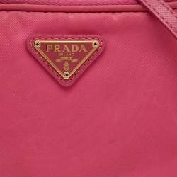 Pre Owned Prada Pink Nylon and Leather Double Zip Crossbody Bag