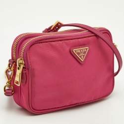 Pre Owned Prada Pink Nylon and Leather Double Zip Crossbody Bag