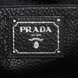 Prada Black Vitello Daino Leather Medium Zip Around Convertible Tote 