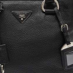 Prada Black Vitello Daino Leather Medium Zip Around Convertible Tote 