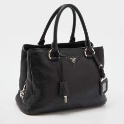Prada Black Vitello Daino Leather Medium Zip Around Convertible Tote 