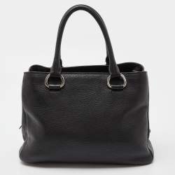 Prada Black Vitello Daino Leather Medium Zip Around Convertible Tote 