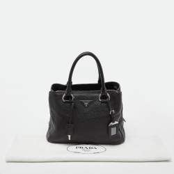 Prada Black Vitello Daino Leather Medium Zip Around Convertible Tote 