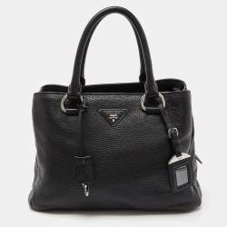 Prada Black Vitello Daino Leather Medium Zip Around Convertible Tote 