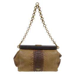 Prada Beige Ombre Python Frame Chain Shoulder Bag