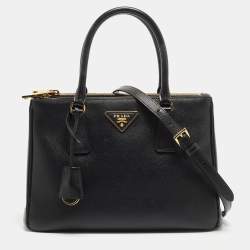 مملوكة مسبقًا Prada Black Saffiano Lux Leather Small Galleria Double Zip Tote