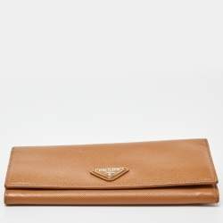 Prada Beige Saffiano Lux Leather Flap Continental Wallet