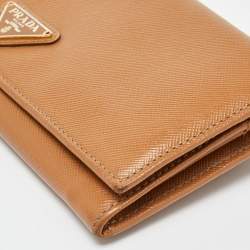 Prada Beige Saffiano Lux Leather Flap Continental Wallet