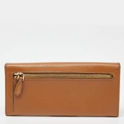 Prada Beige Saffiano Lux Leather Flap Continental Wallet