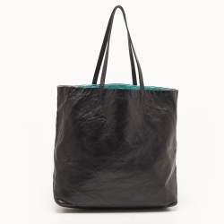 Pre Owned Prada Black/Teal Blue Nappa Antique Leather Reversible Tote