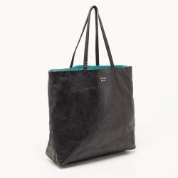 Pre Owned Prada Black/Teal Blue Nappa Antique Leather Reversible Tote