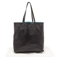 Pre Owned Prada Black/Teal Blue Nappa Antique Leather Reversible Tote