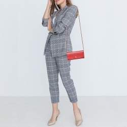 Pre Owned Prada Red Saffiano Metal Leather Wallet On Chain