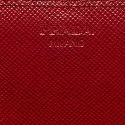 Pre Owned Prada Red Saffiano Metal Leather Wallet On Chain