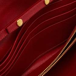 Pre Owned Prada Red Saffiano Metal Leather Wallet On Chain