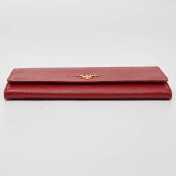 Pre Owned Prada Red Saffiano Metal Leather Wallet On Chain