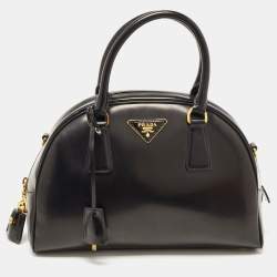 Pre Owned Prada Black Leather Zip Satchel