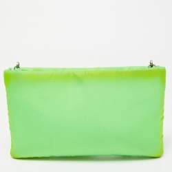 Pre Owned Prada Neon Green Nylon Zip Chain Clutch