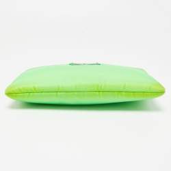 Pre Owned Prada Neon Green Nylon Zip Chain Clutch