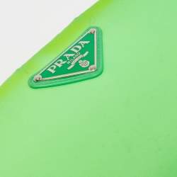 Pre Owned Prada Neon Green Nylon Zip Chain Clutch