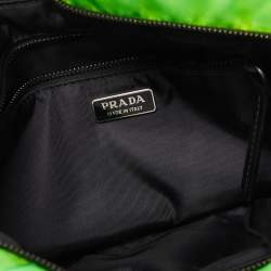 Pre Owned Prada Neon Green Nylon Zip Chain Clutch