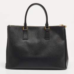 Pre Owned Prada Black Saffiano Leather Large Double Zip Tote