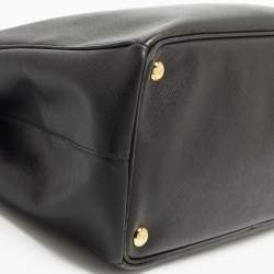 Pre Owned Prada Black Saffiano Leather Large Double Zip Tote