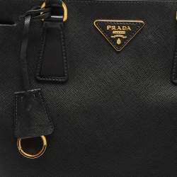 Pre Owned Prada Black Saffiano Leather Large Double Zip Tote