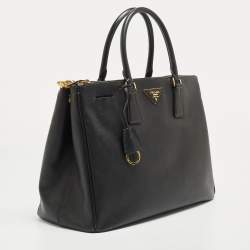 Pre Owned Prada Black Saffiano Leather Large Double Zip Tote