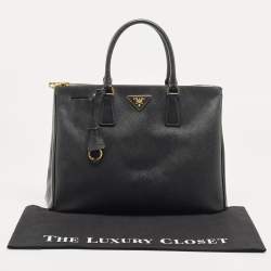 Pre Owned Prada Black Saffiano Leather Large Double Zip Tote
