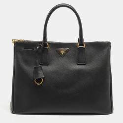 Pre Owned Prada Black Saffiano Leather Large Double Zip Tote