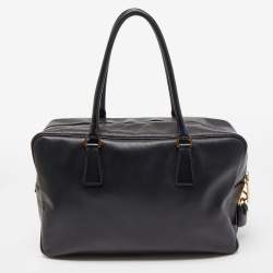 Pre Owned Prada Black Saffiano Lux Leather Bauletto Duffel Bag