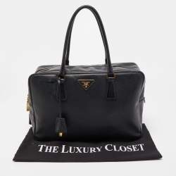 Pre Owned Prada Black Saffiano Lux Leather Bauletto Duffel Bag