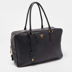 Pre Owned Prada Black Saffiano Lux Leather Bauletto Duffel Bag
