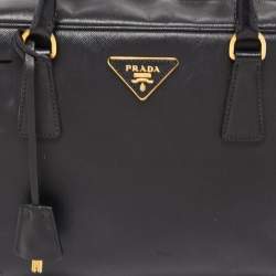 Pre Owned Prada Black Saffiano Lux Leather Bauletto Duffel Bag