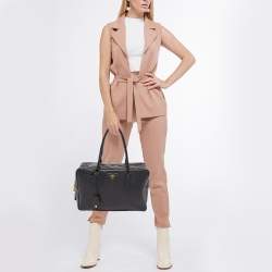 Pre Owned Prada Black Saffiano Lux Leather Bauletto Duffel Bag