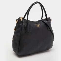 Pre Owned Prada Black Leather Vitello Daino Sacca 2 Manici Hobo