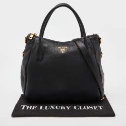 Pre Owned Prada Black Leather Vitello Daino Sacca 2 Manici Hobo