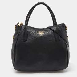 Pre Owned Prada Black Leather Vitello Daino Sacca 2 Manici Hobo