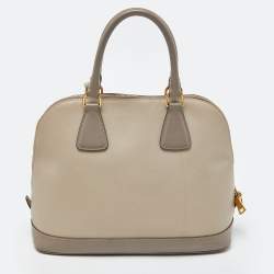 Pre Owned Prada Taupe Saffiano Lux Leather Medium Promenade Satchel