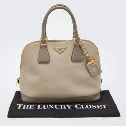 Pre Owned Prada Taupe Saffiano Lux Leather Medium Promenade Satchel
